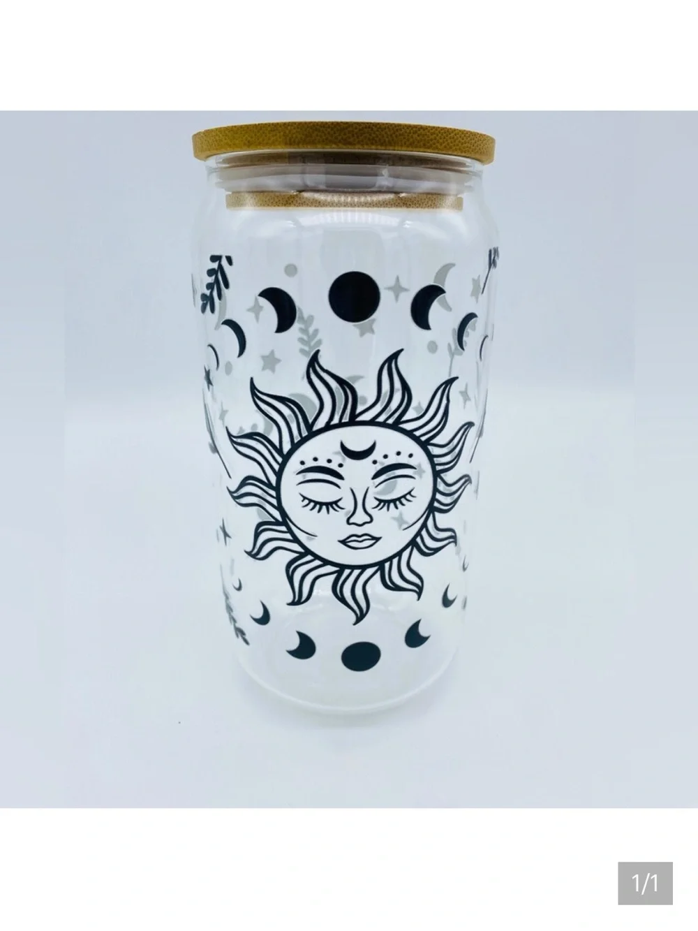 MOON & STARS GLASS TUMBLER W/STRAWS NEW HANDMADE